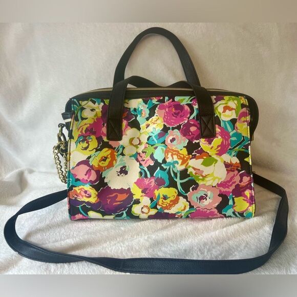 Betsey Johnson Pink and Black Satchel with Floral Design - Picture 2 of 12